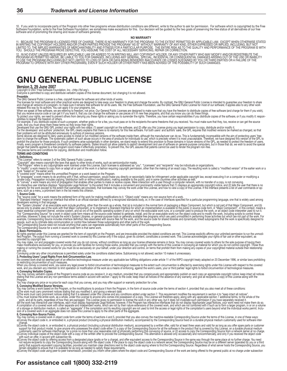 Gnu general public license, Trademark and license information | Mitsumi electronic C10 SERIES User Manual | Page 36 / 40