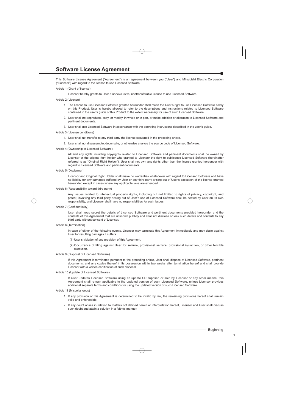 Software license agreement | Mitsumi electronic DX-TL4716U User Manual | Page 11 / 44