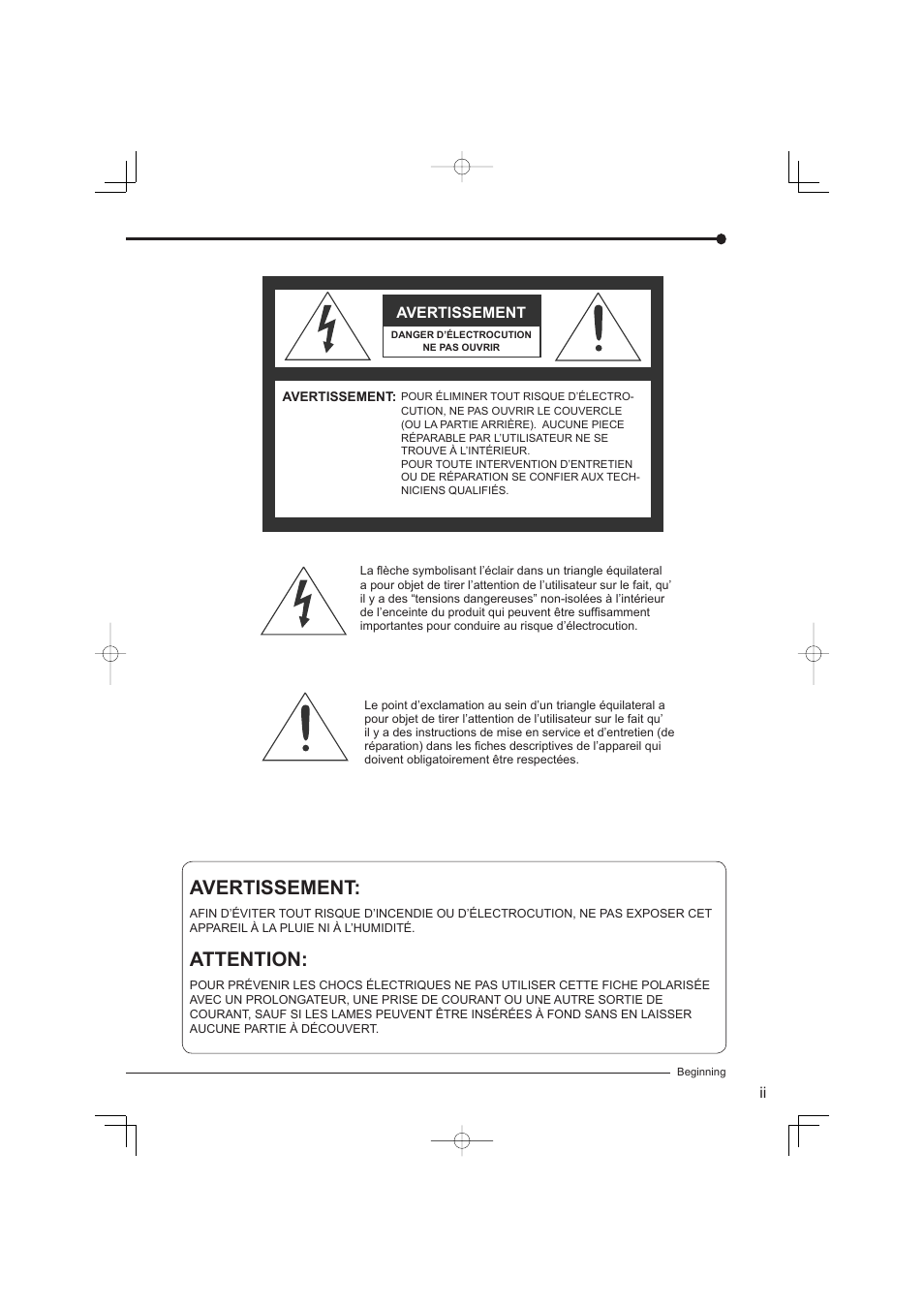 Avertissement, Attention | Mitsumi electronic DX-TL4716U User Manual | Page 3 / 44