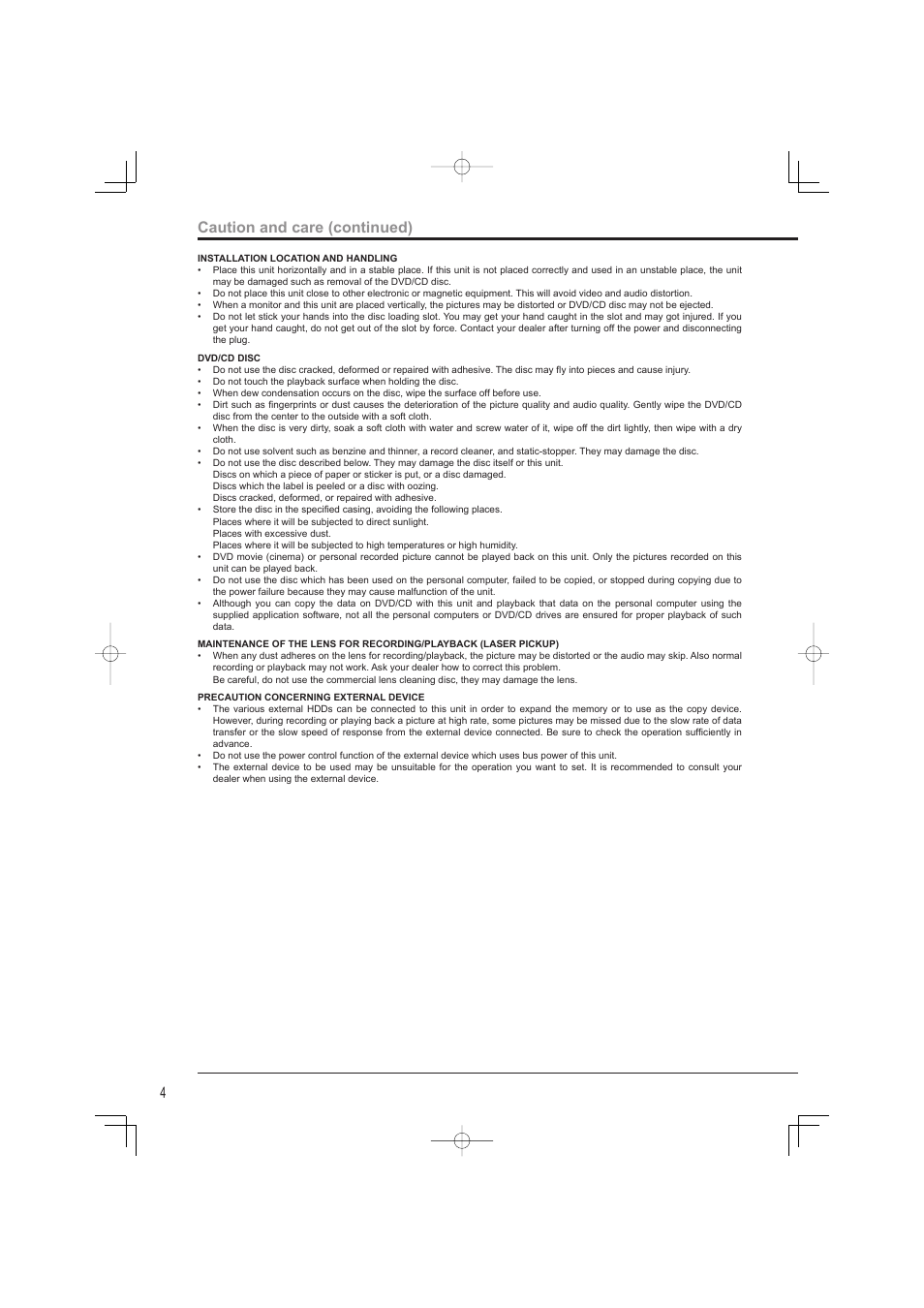 Caution and care (continued) | Mitsumi electronic DX-TL4716U User Manual | Page 8 / 44