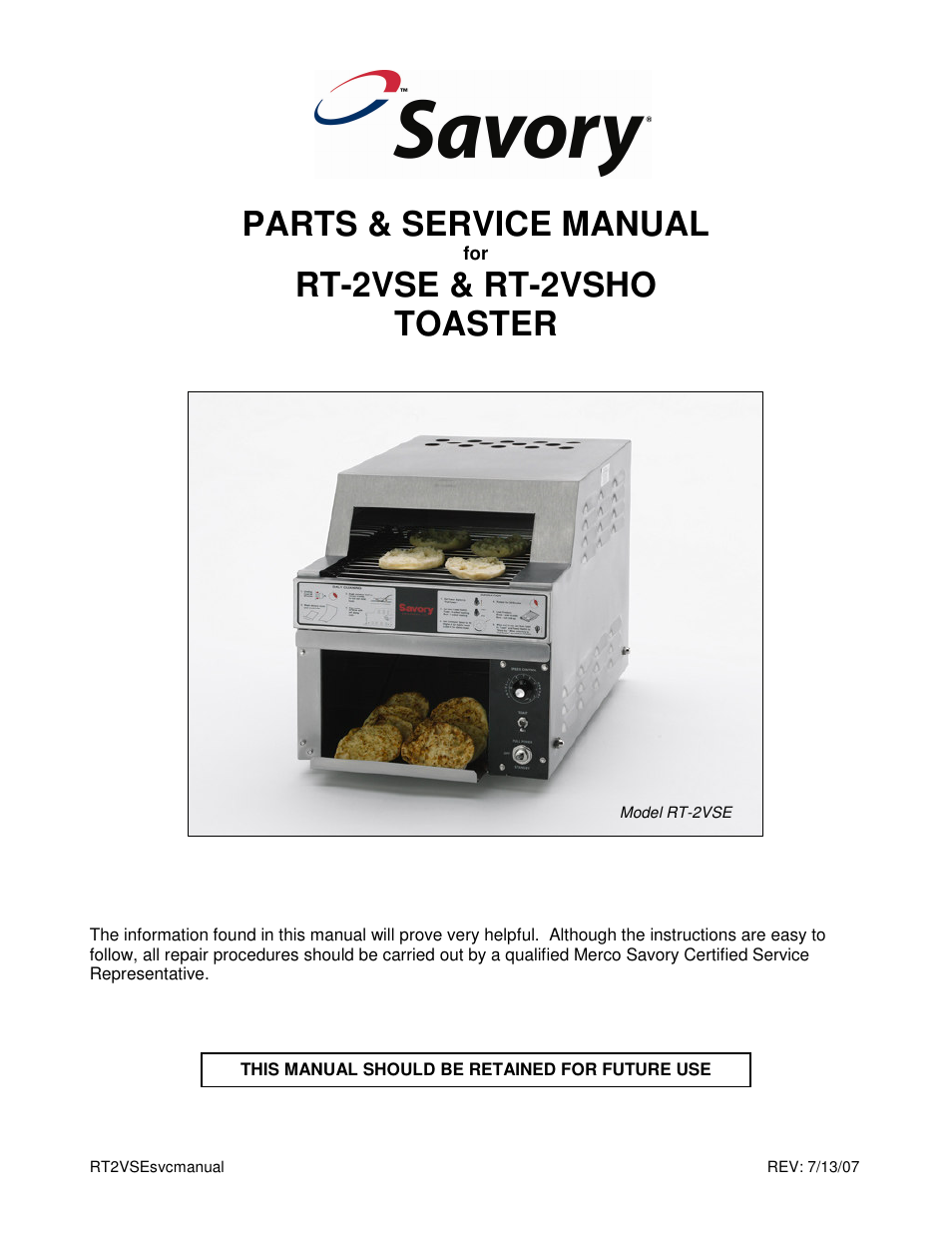 Merco Savory RT-2VSE User Manual | 12 pages