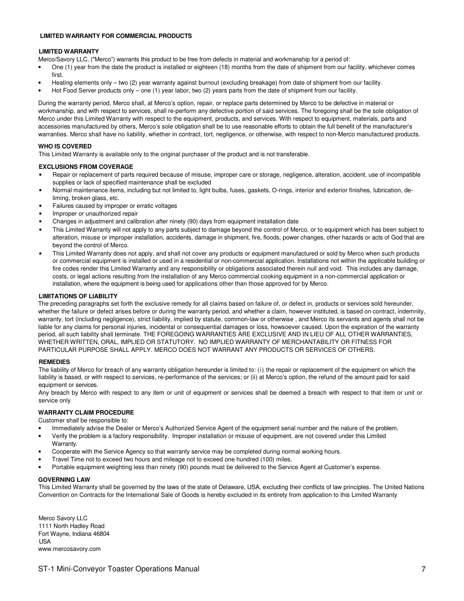 Merco Savory ST-1 User Manual | Page 7 / 8