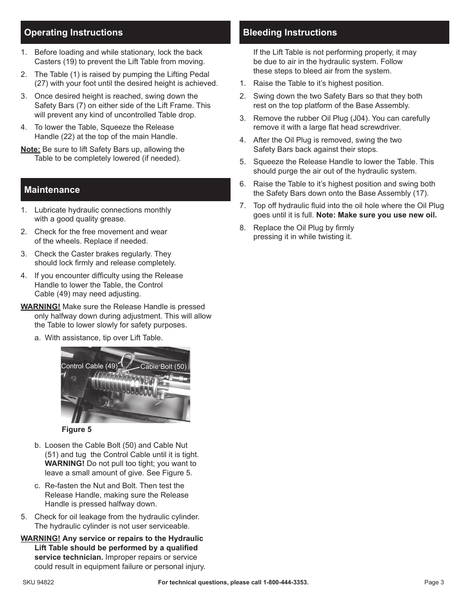 Melnor Industries 1/4 Ton Capacity Hydraulic Lift Table 94822 User Manual | Page 3 / 7