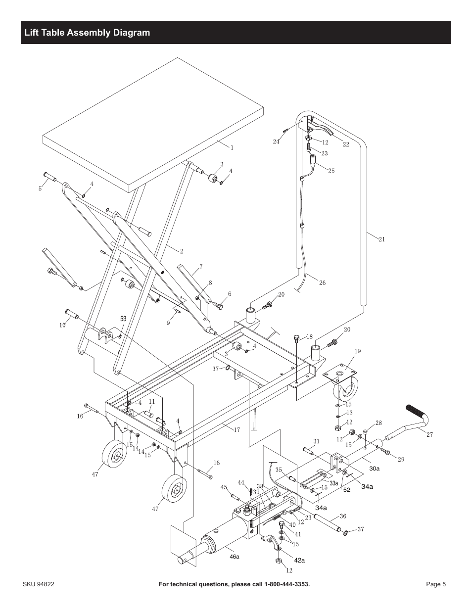 Lift table assembly diagram | Melnor Industries 1/4 Ton Capacity Hydraulic Lift Table 94822 User Manual | Page 5 / 7