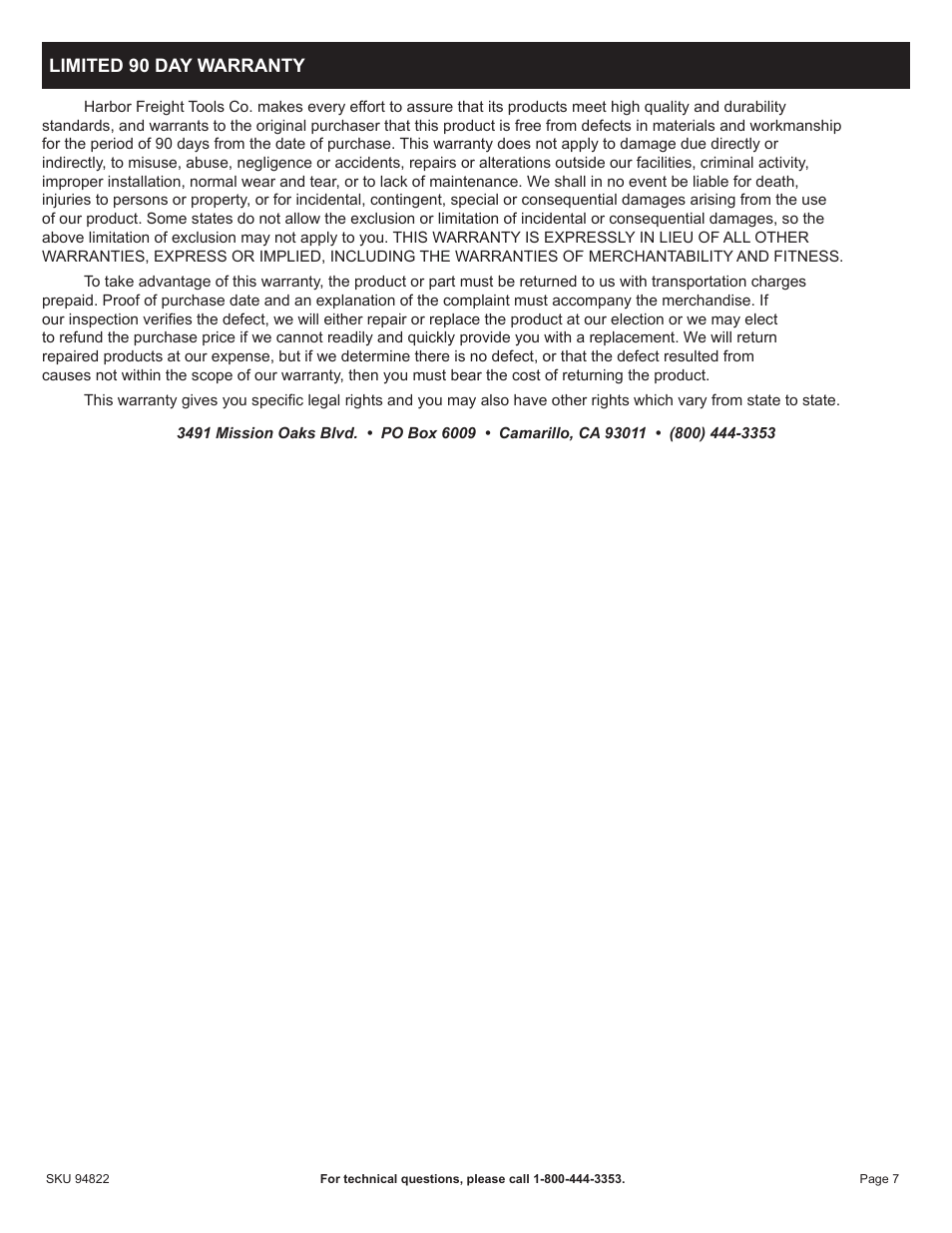 Melnor Industries 1/4 Ton Capacity Hydraulic Lift Table 94822 User Manual | Page 7 / 7