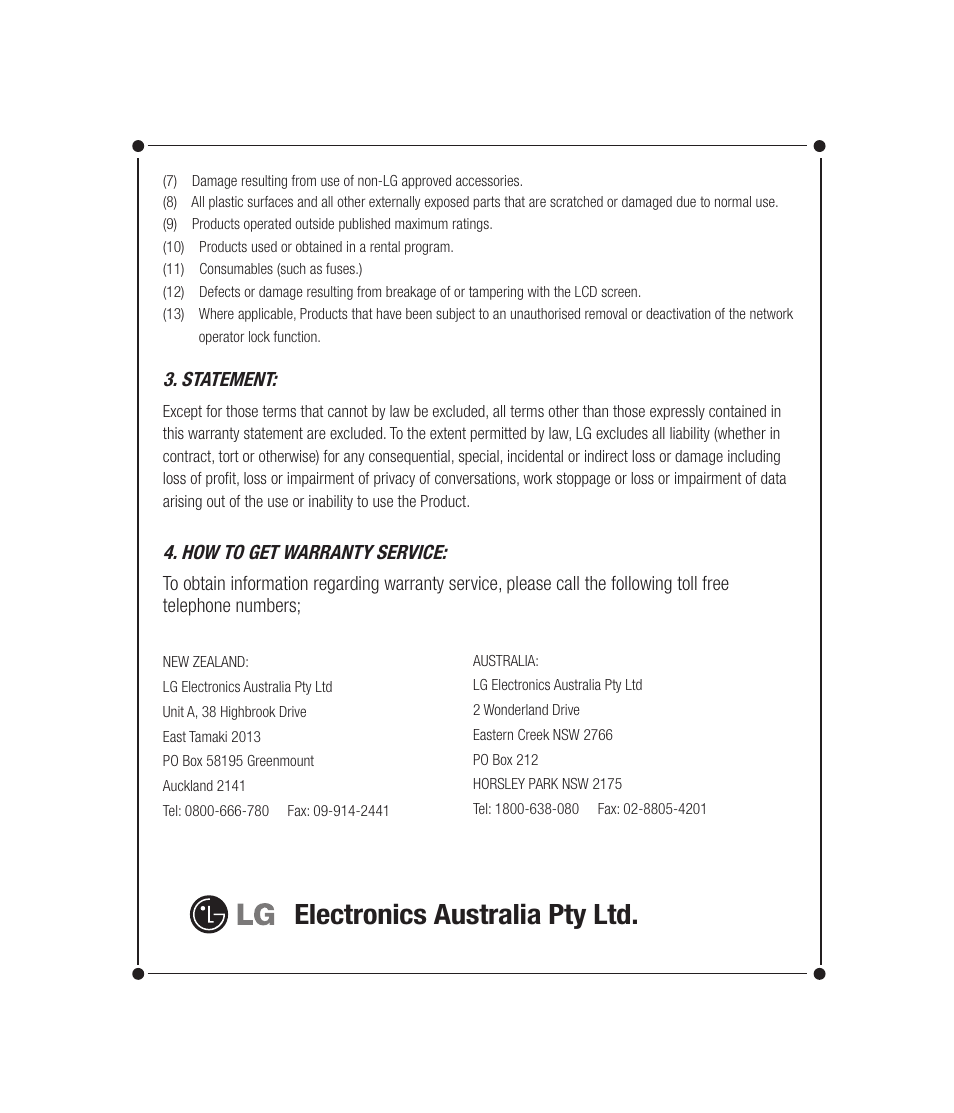 Electronics australia pty ltd, Statement, How to get warranty service | Mitel KU990 User Manual | Page 104 / 104