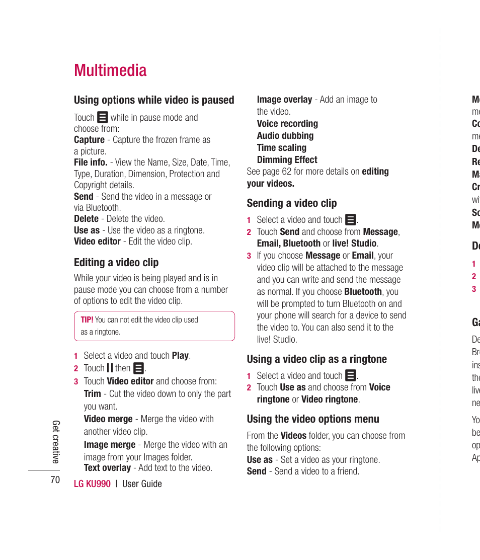 Multimedia | Mitel KU990 User Manual | Page 70 / 104