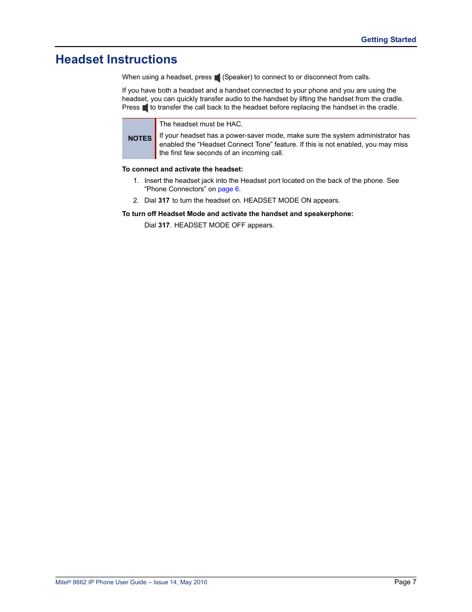Headset instructions, E“headset instructions” on | Mitel 8662 User Manual | Page 21 / 78
