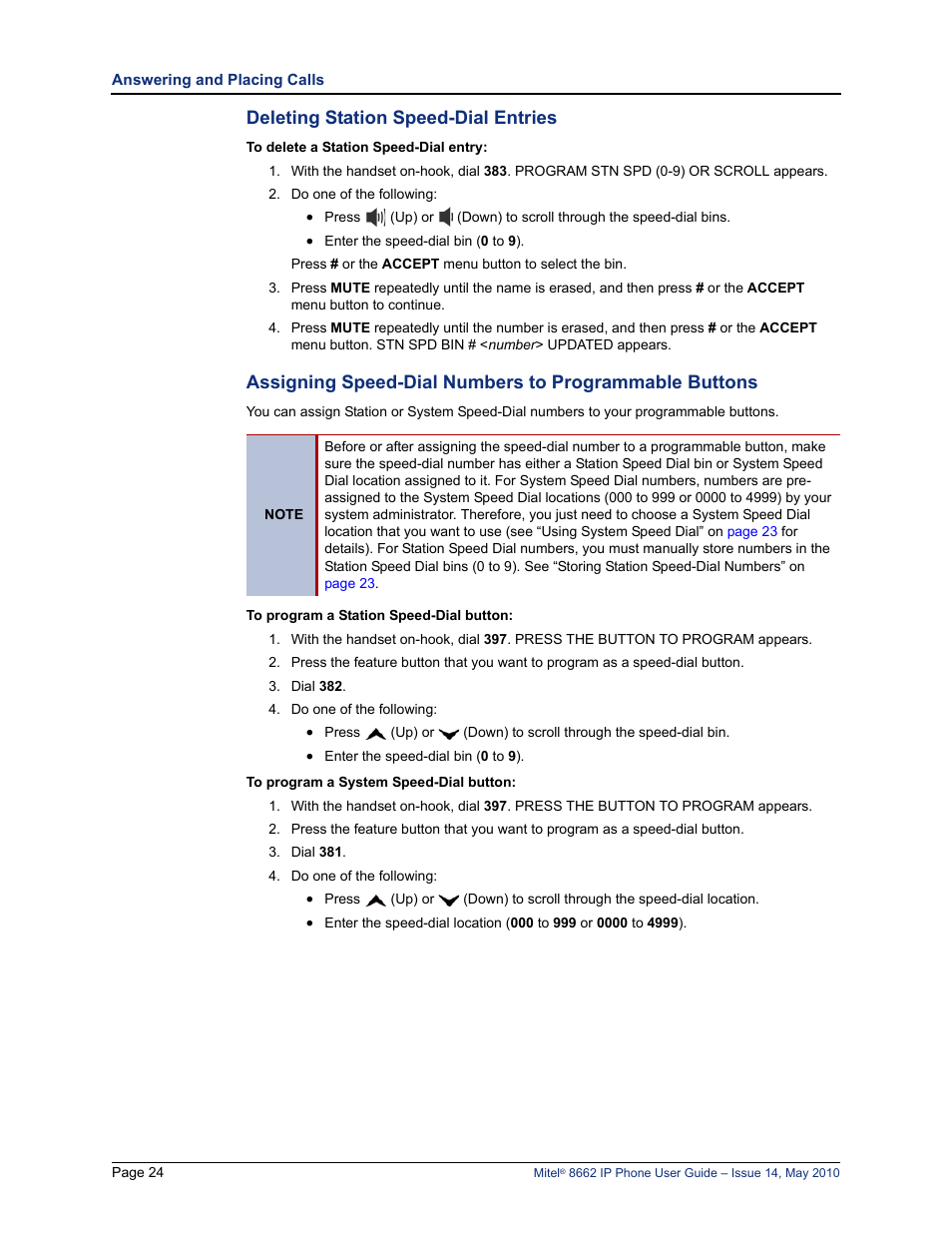 Deleting station speed-dial entries | Mitel 8662 User Manual | Page 38 / 78