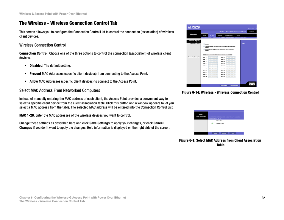 The wireless - wireless connection control tab | Mitel WAP54GP User Manual | Page 28 / 68