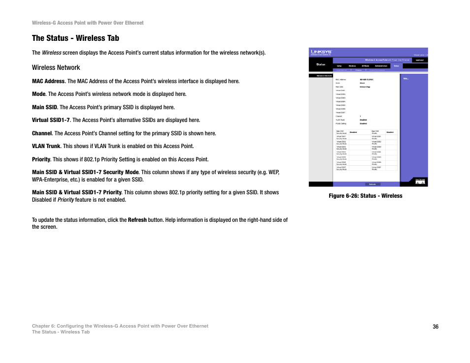 The status - wireless tab | Mitel WAP54GP User Manual | Page 42 / 68