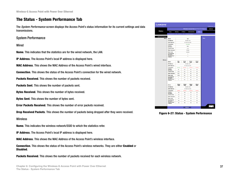 The status - system performance tab | Mitel WAP54GP User Manual | Page 43 / 68