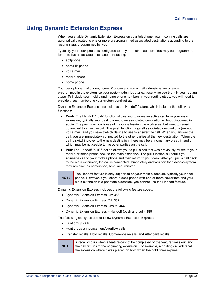 Using dynamic extension express | Mitel 8528 User Manual | Page 49 / 86