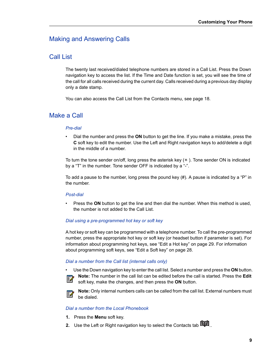Making and answering calls, Call list, Make a call | Making and answering calls call list | Mitel 5606 User Manual | Page 15 / 50