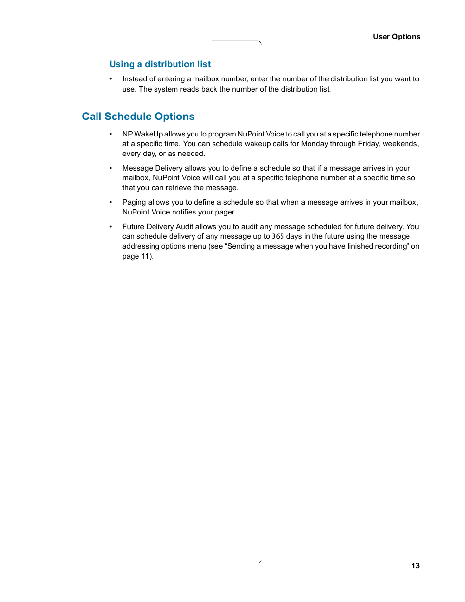Using a distribution list, Call schedule options | Mitel TUI User Manual | Page 13 / 14