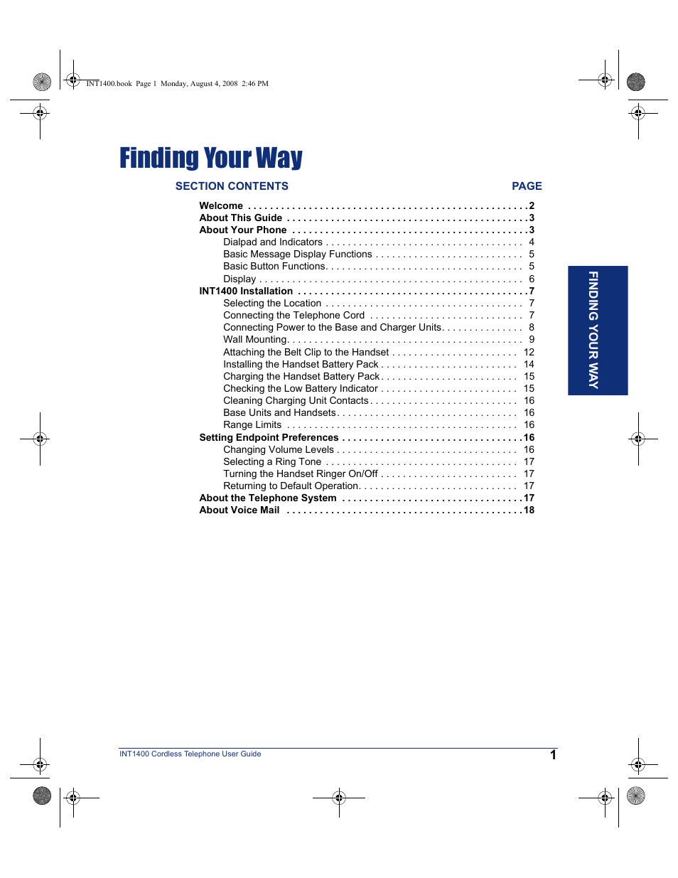 Finding your way | Mitel INT1400 User Manual | Page 12 / 43