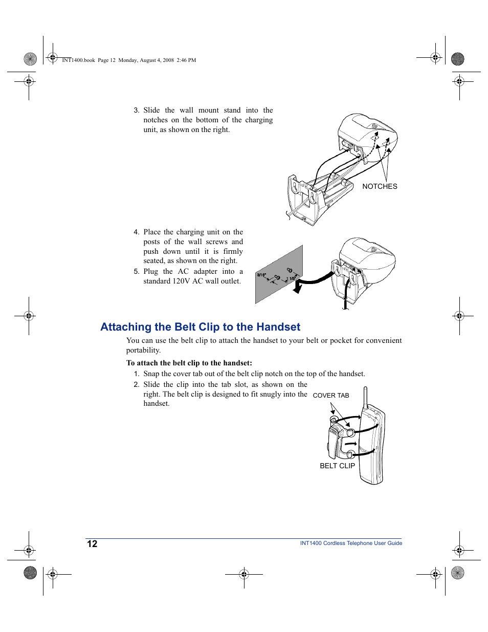 Attaching the belt clip to the handset | Mitel INT1400 User Manual | Page 23 / 43