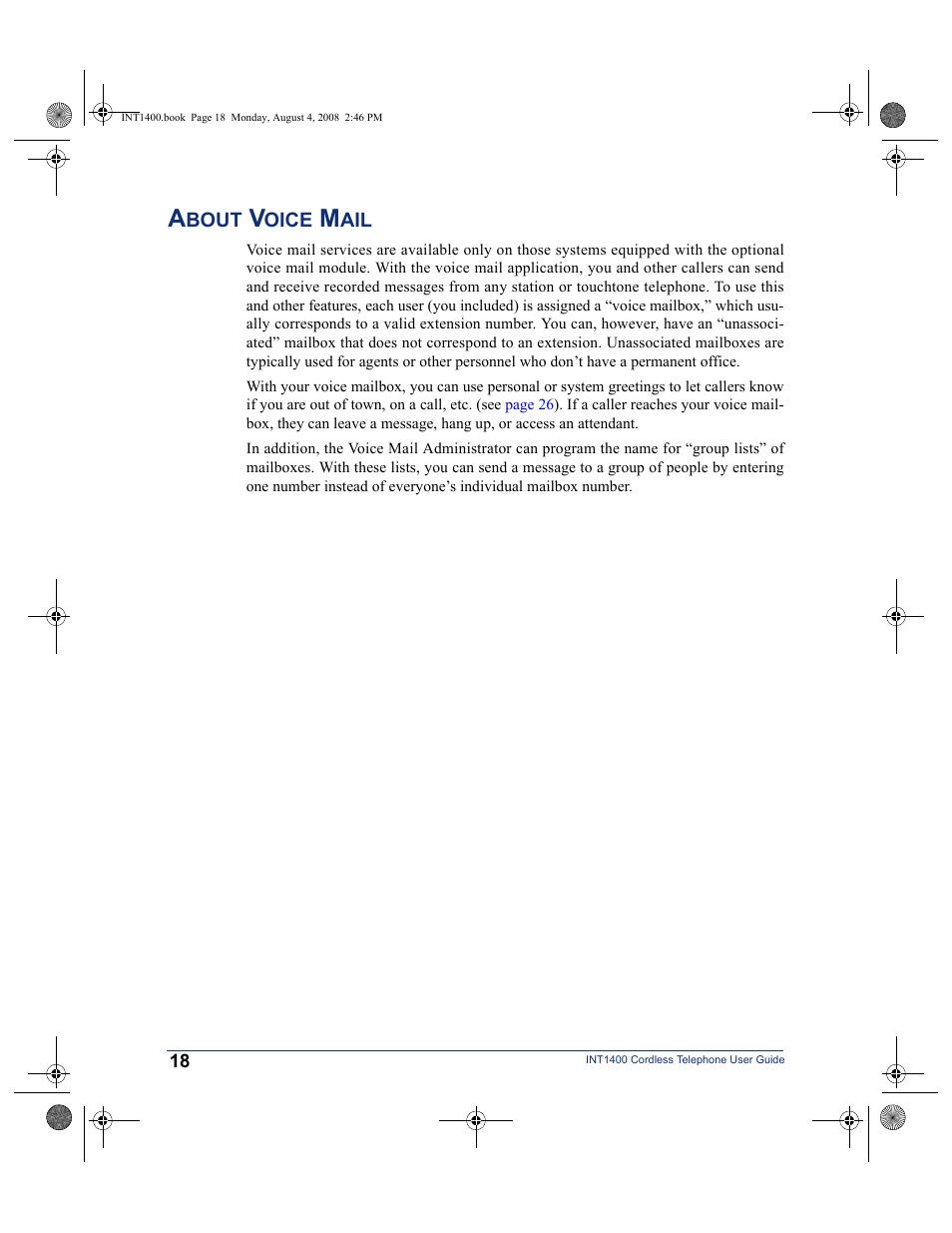 About voice mail | Mitel INT1400 User Manual | Page 29 / 43