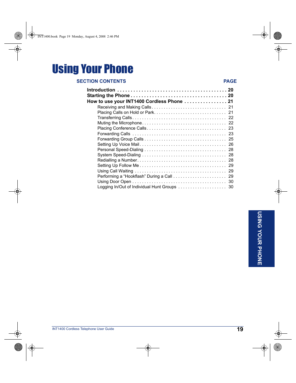 Using your phone | Mitel INT1400 User Manual | Page 30 / 43