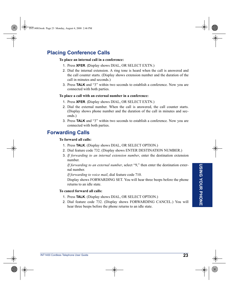 Placing conference calls, Forwarding calls, Placing conference calls forwarding calls | Mitel INT1400 User Manual | Page 34 / 43
