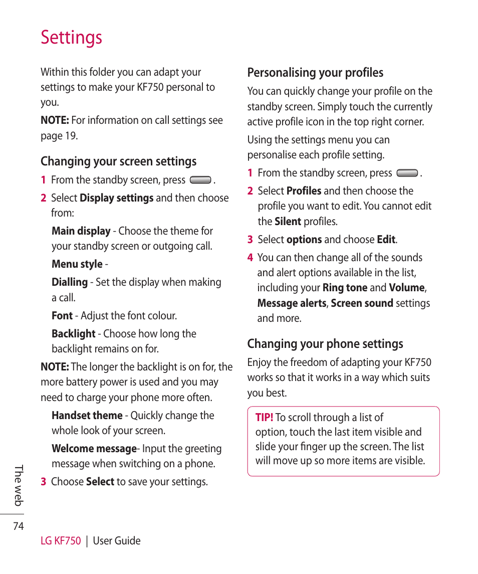 Settings | Mitel KF750 User Manual | Page 74 / 90