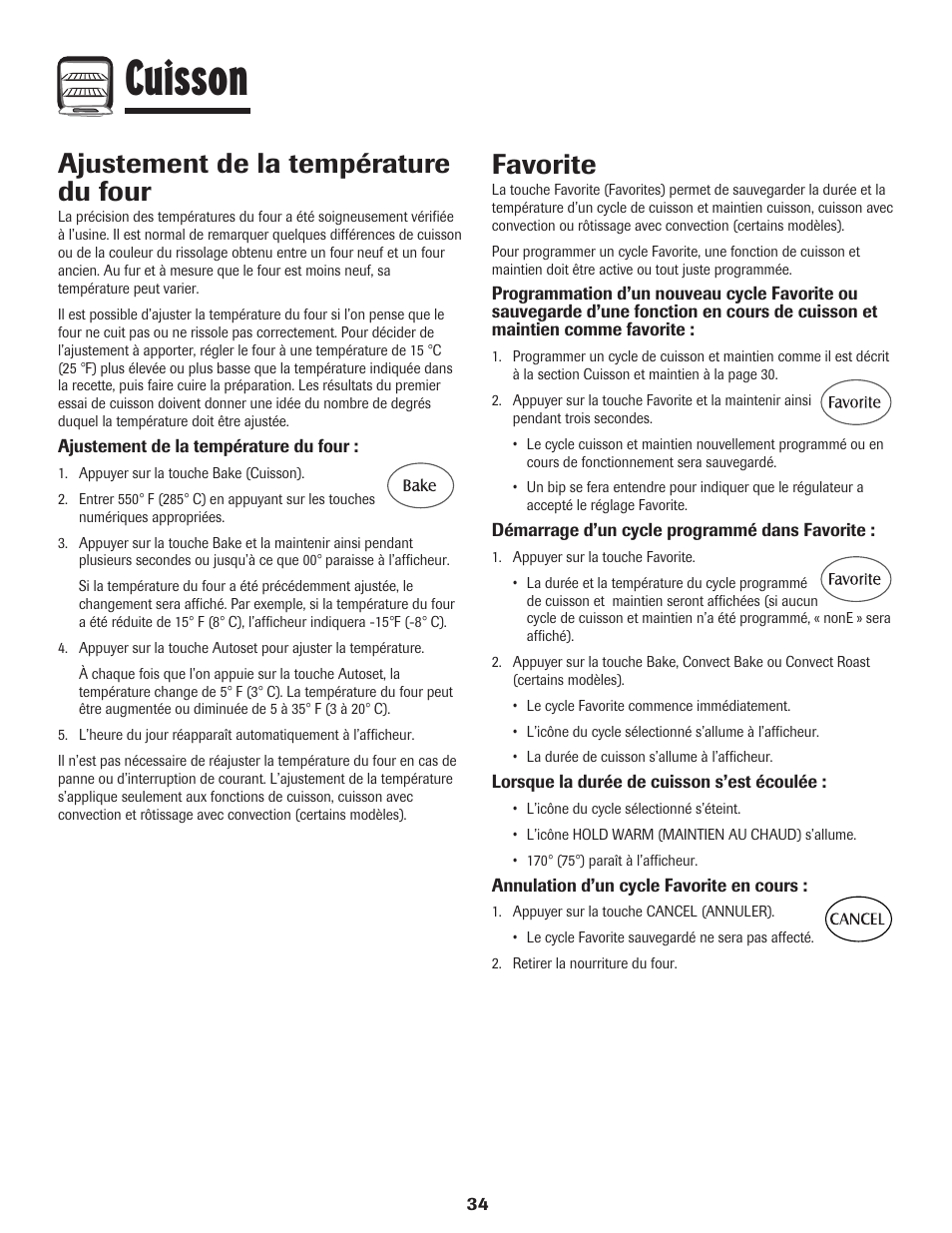 Cuisson, Favorite, Ajustement de la température du four | Maytag MEW6630DDW User Manual | Page 35 / 68