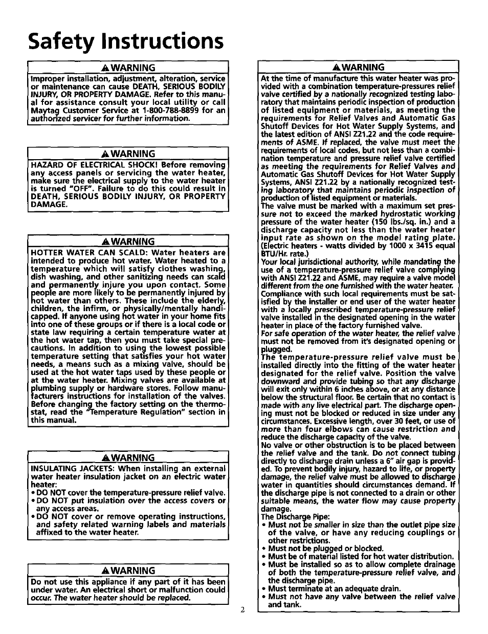 Awarning, Safety instructions | Maytag HE21250S User Manual | Page 2 / 32