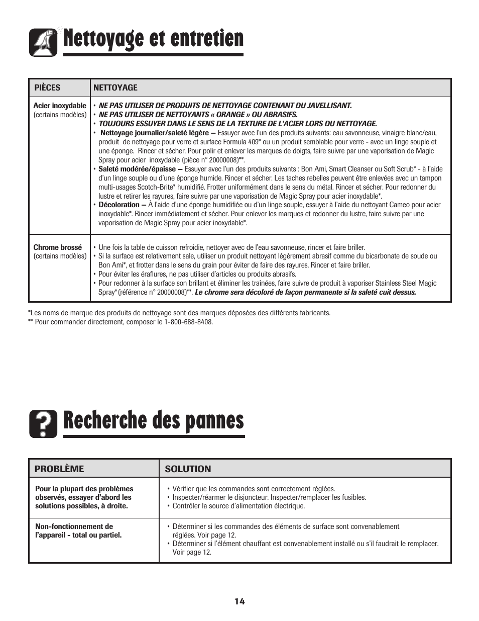 Recherche des pannes, Nettoyage et entretien | Maytag MEC4430AAW User Manual | Page 15 / 24