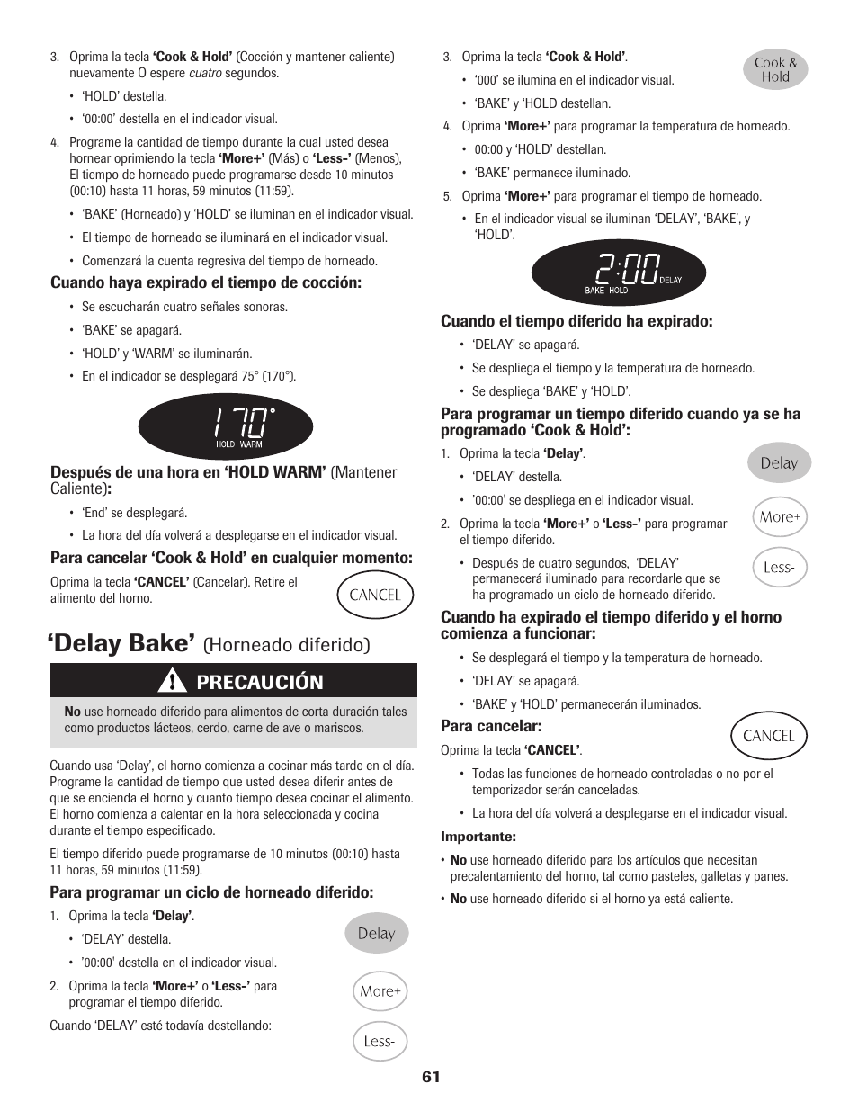 Delay bake, Precaución, Horneado diferido) | Maytag 8113P574-60 User Manual | Page 62 / 68