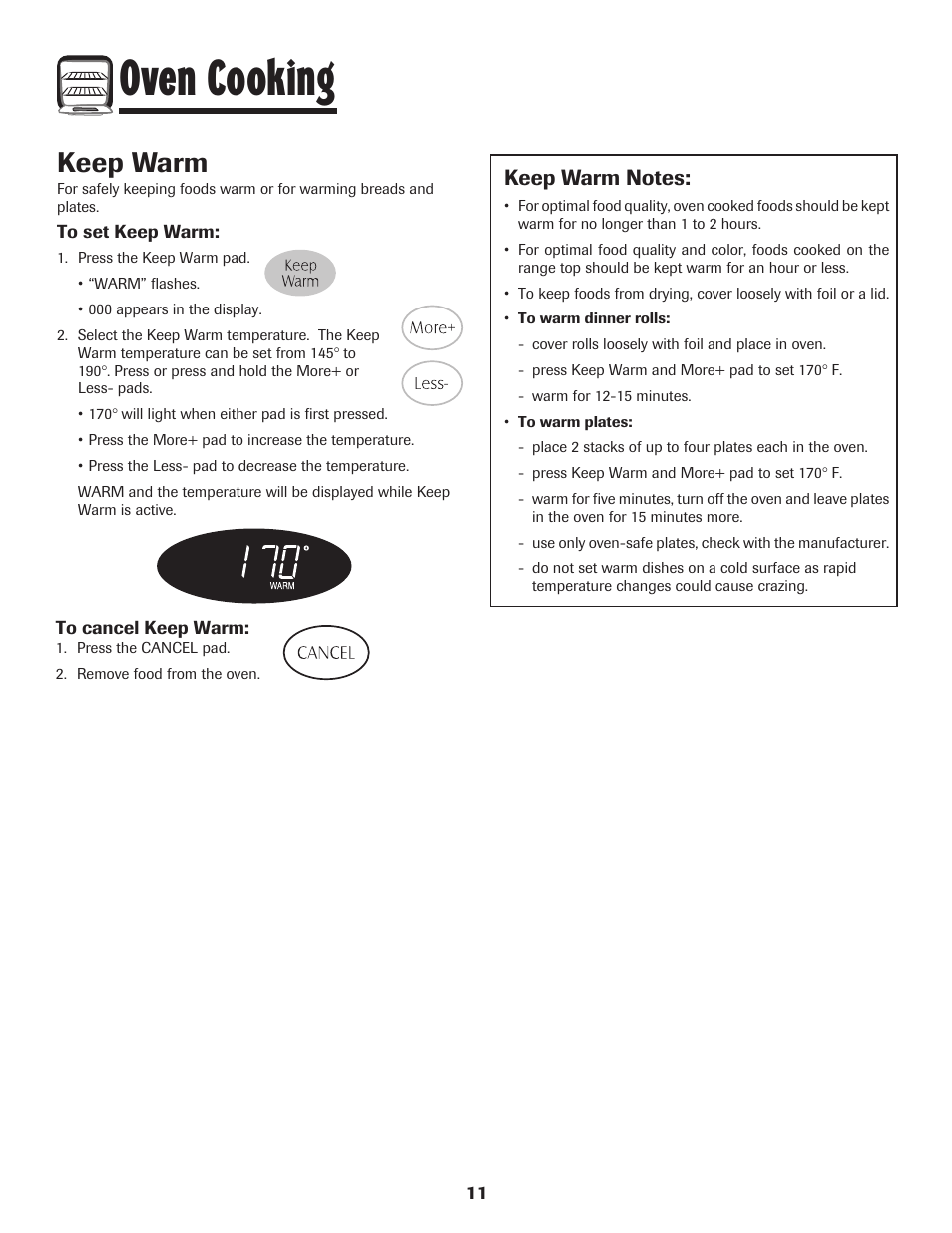 Oven cooking, Keep warm | Maytag AGR5735QDB User Manual | Page 12 / 24