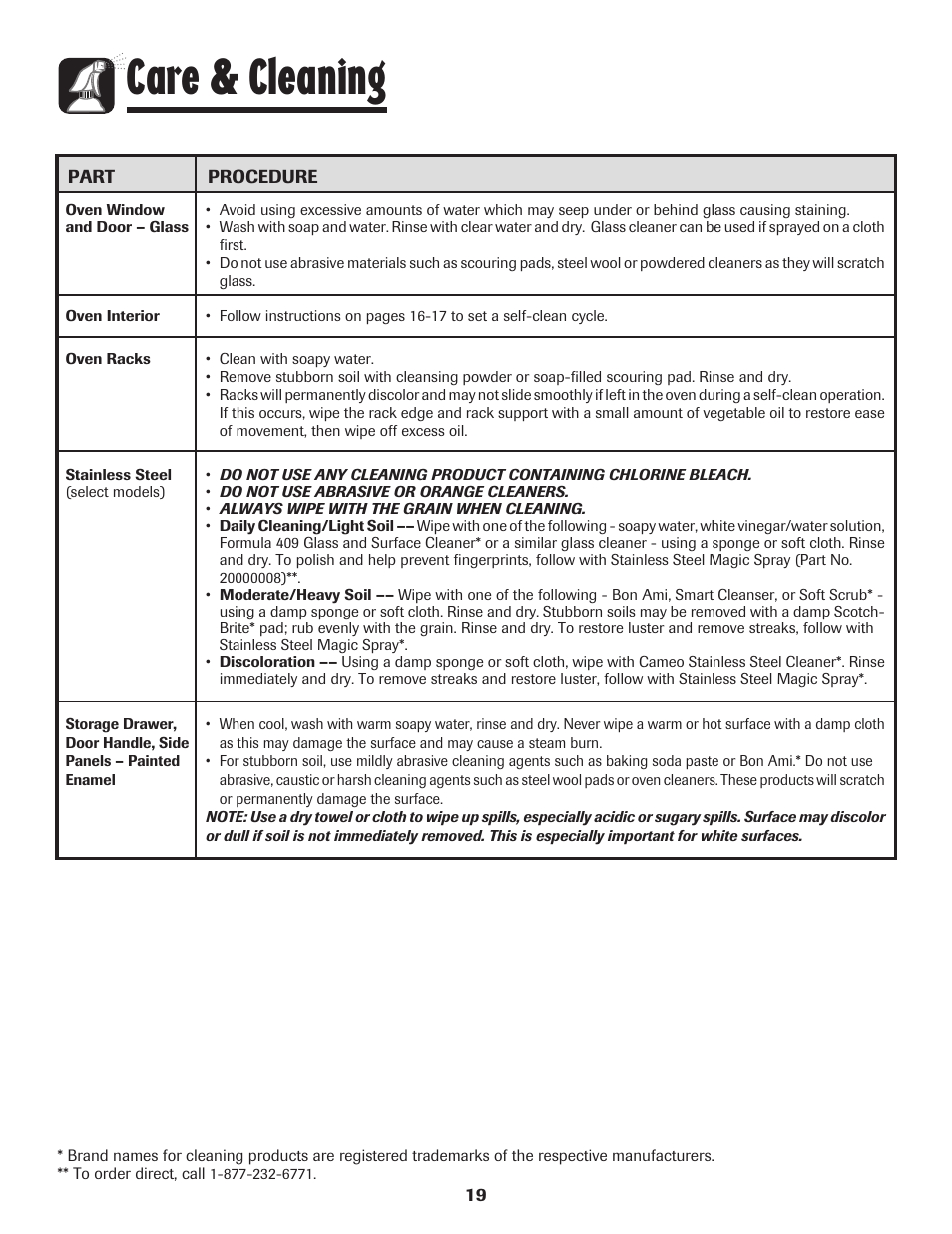 Care & cleaning | Maytag AGR5735QDB User Manual | Page 20 / 24