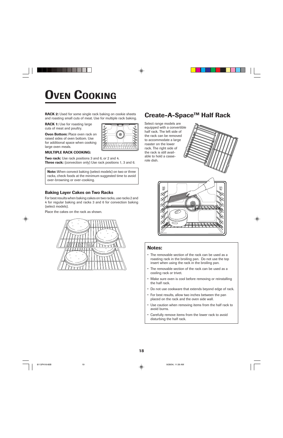 Ooking, Create-a-space, Half rack | Maytag AES5730BAB User Manual | Page 19 / 92