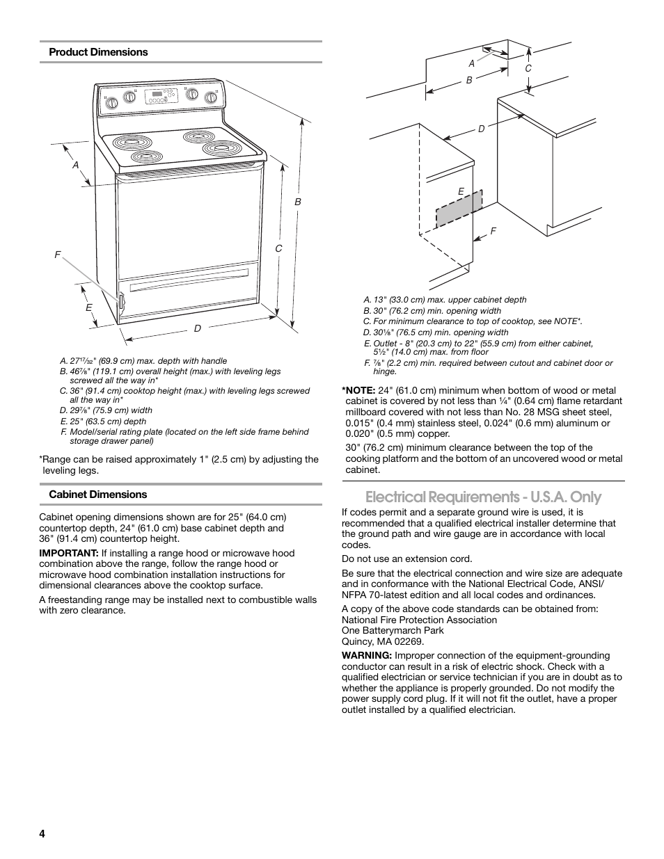 Electrical requirements - u.s.a. only | Maytag W10252706B User Manual | Page 4 / 16