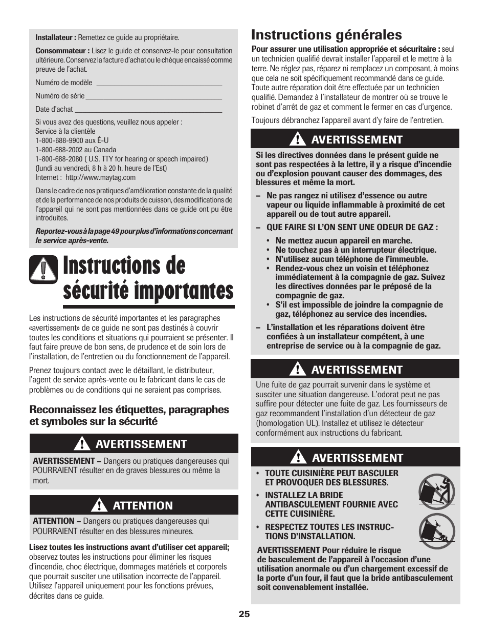 Instructions de sécurité importantes, Instructions générales | Maytag MGR6751BDW User Manual | Page 26 / 76