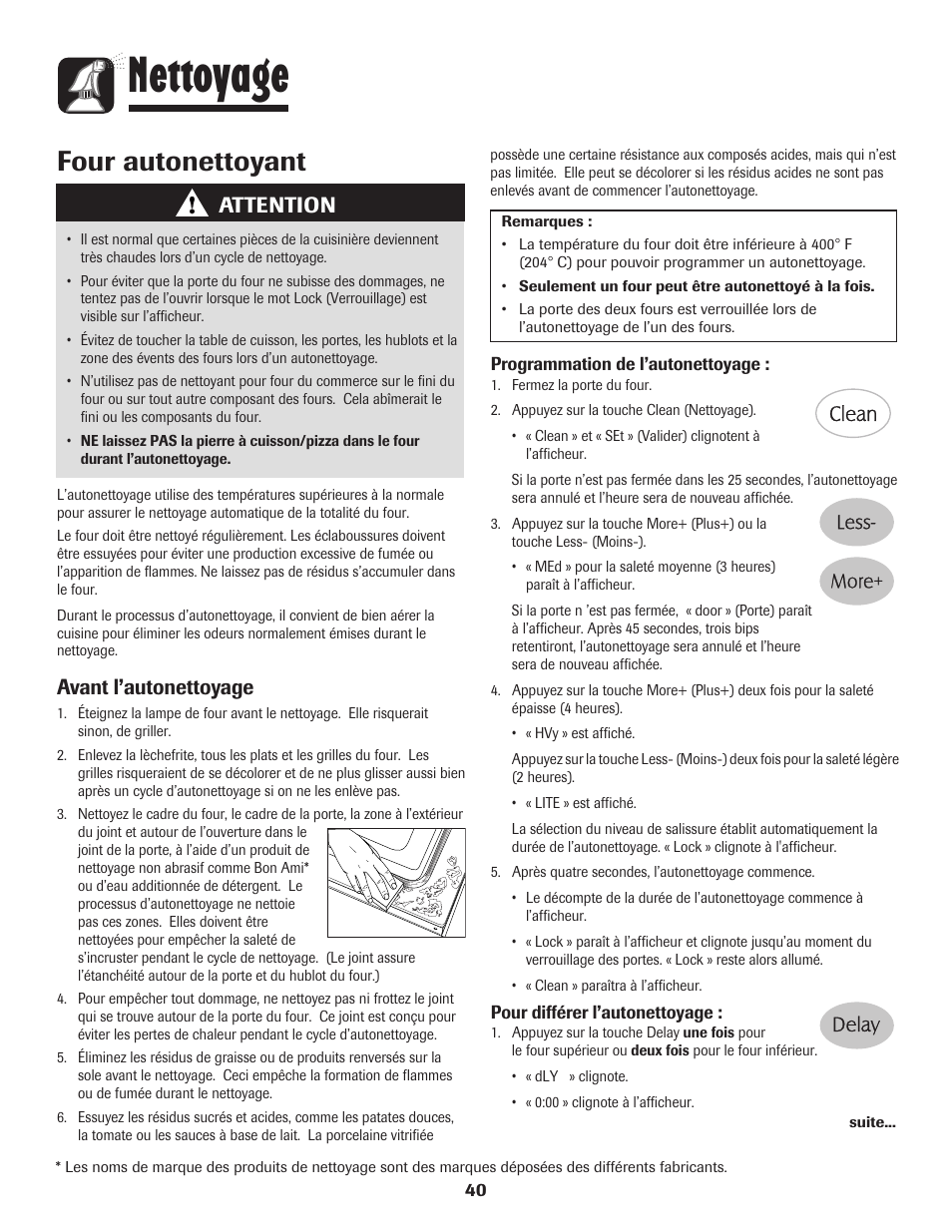 Nettoyage, Four autonettoyant, Attention | Avant l’autonettoyage | Maytag MGR6751BDW User Manual | Page 41 / 76