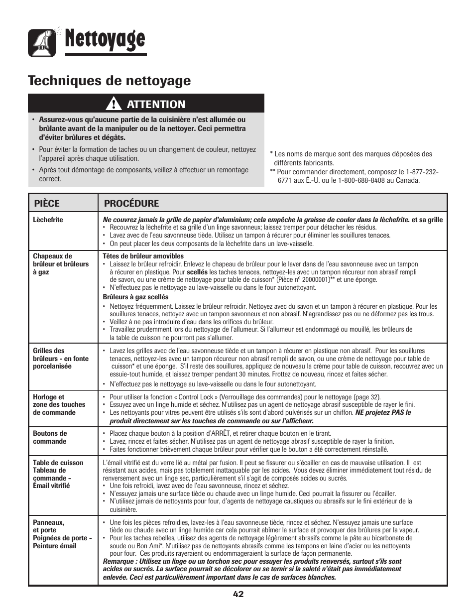 Nettoyage, Techniques de nettoyage, Attention | Maytag MGR6751BDW User Manual | Page 43 / 76