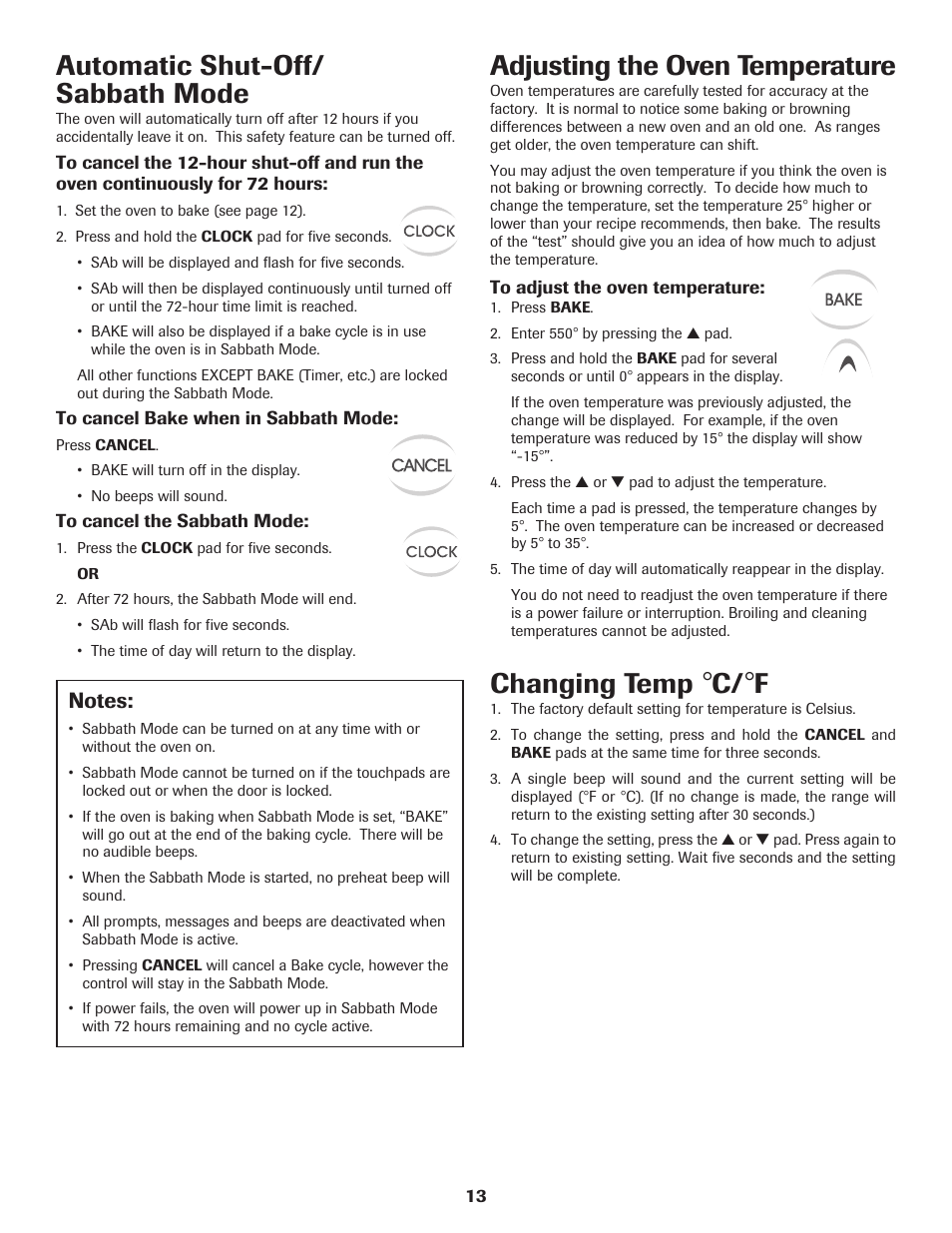 Automatic shut-off/ sabbath mode, Adjusting the oven temperature, Changing temp | Maytag MAGIC CHEF CER3725AGW User Manual | Page 14 / 16