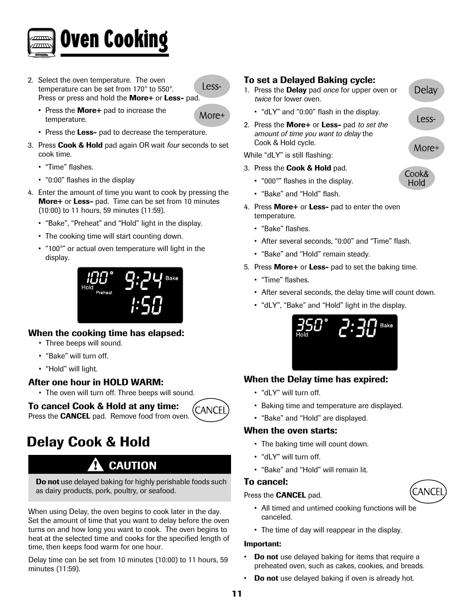 8113p636-60.p12, Oven cooking, Delay cook & hold | Caution | Maytag 8113P636-60 User Manual | Page 12 / 84