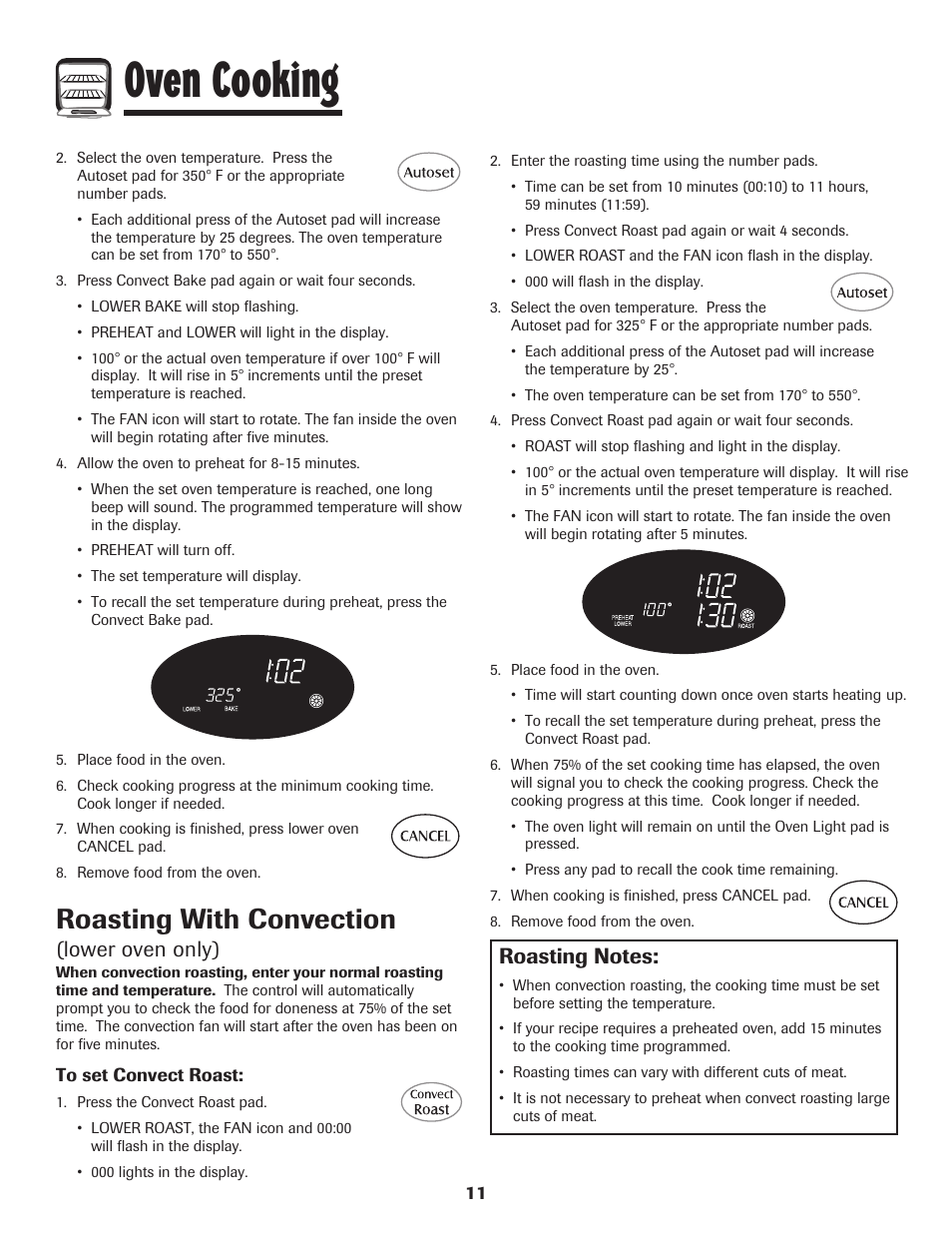 Oven cooking, Roasting with convection, Lower oven only) | Maytag PRECISION TOUCH 850 User Manual | Page 12 / 27