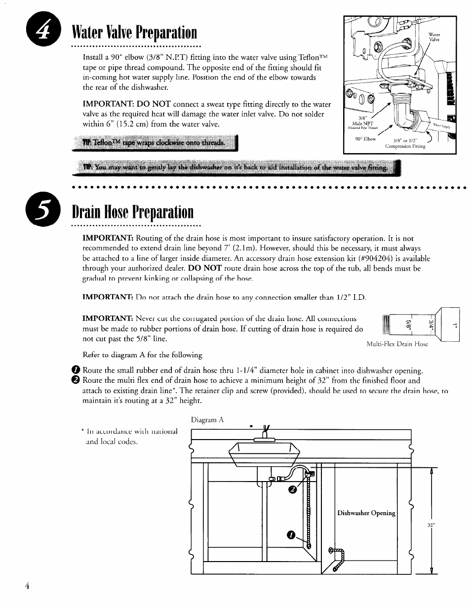 Water valve preparation, Drain hose preparation | Maytag 6 915513 A User Manual | Page 4 / 6