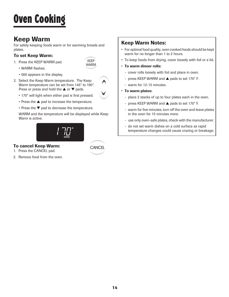 Oven cooking, Keep warm | Maytag 8113P448-60 User Manual | Page 15 / 88