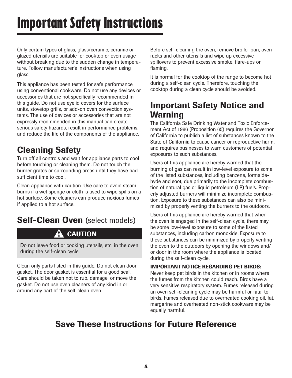 Important safety instructions, Cleaning safety, Self-clean oven | Important safety notice and warning, Save these instructions for future reference | Maytag 8113P448-60 User Manual | Page 5 / 88