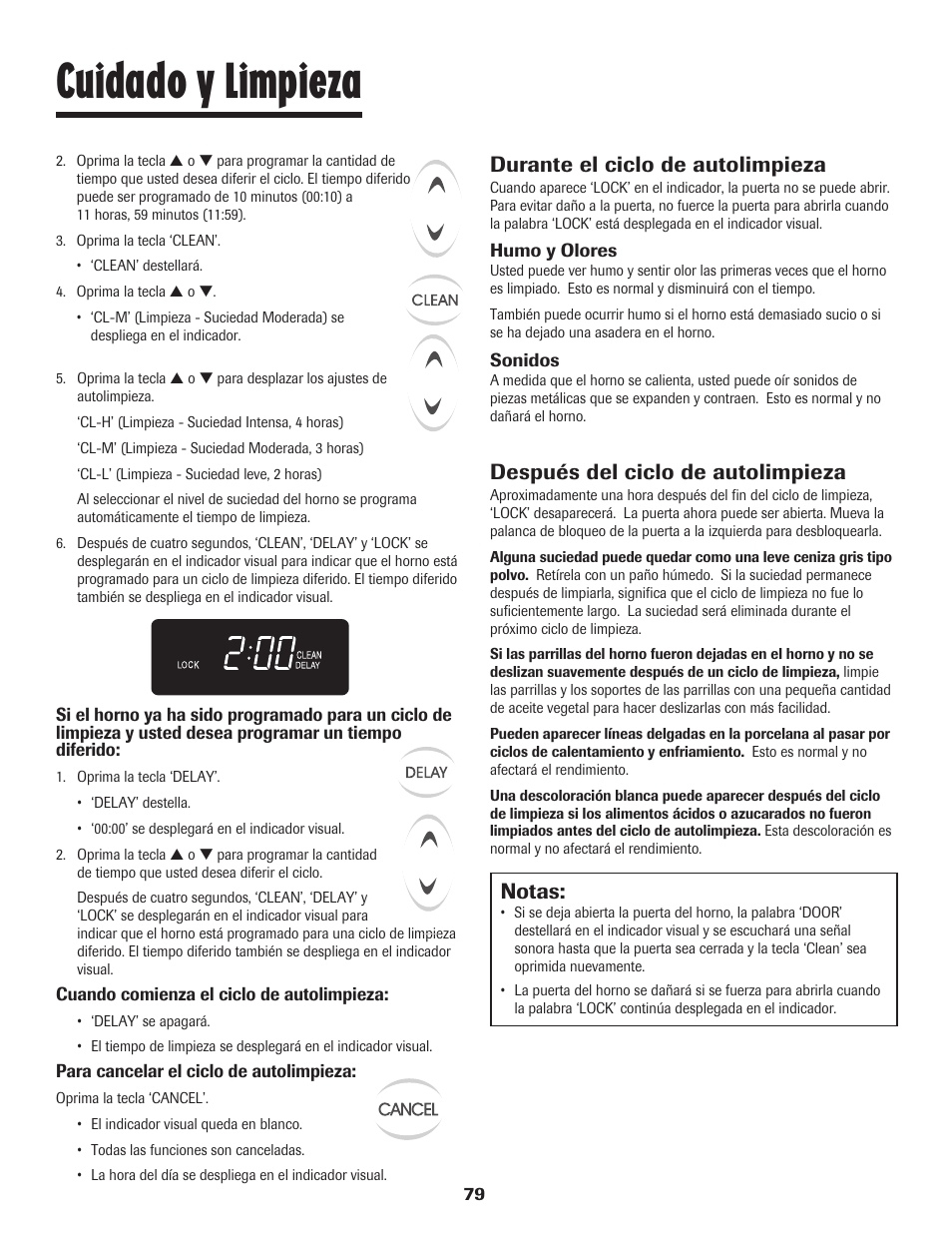 Cuidado y limpieza, Notas, Durante el ciclo de autolimpieza | Después del ciclo de autolimpieza | Maytag 8113P448-60 User Manual | Page 80 / 88
