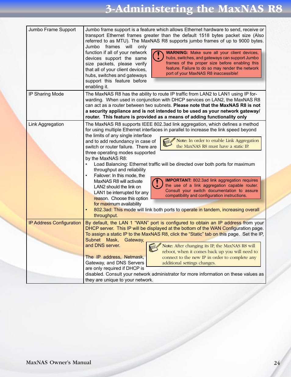 Administering the maxnas r8 | MicroNet Technology MAXNAS R8 User Manual | Page 24 / 84
