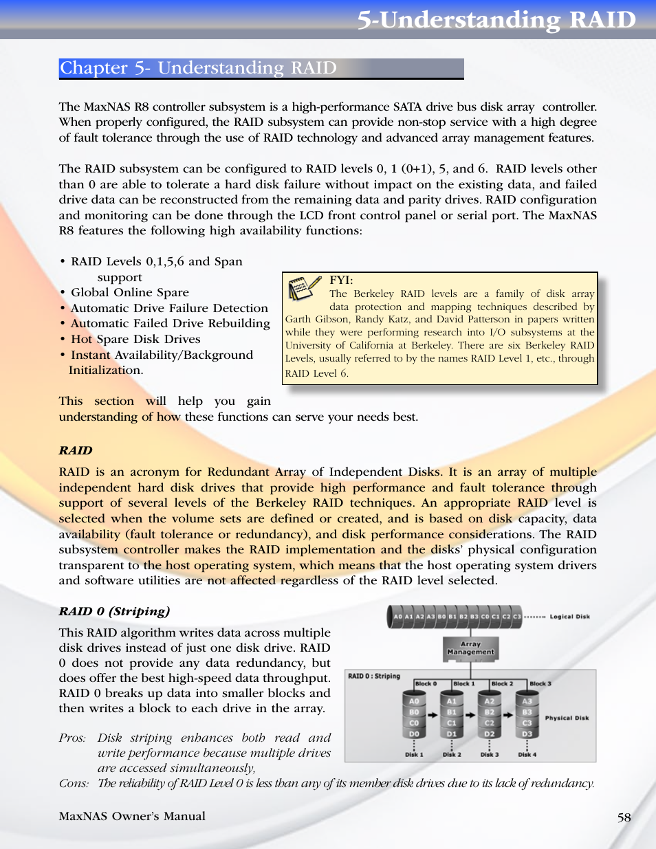 Understanding raid, Chapter 5- understanding raid | MicroNet Technology MAXNAS R8 User Manual | Page 58 / 84