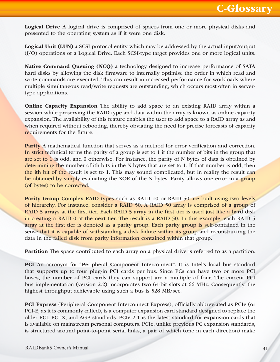 C-glossary | MicroNet Technology RAIDBANK 5 User Manual | Page 41 / 48