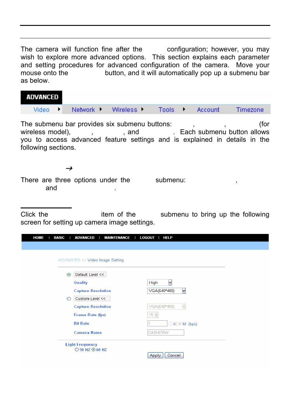 Advanced setup, Advanced, Video | Image setting | MicroNet Technology SP5530 User Manual | Page 21 / 67