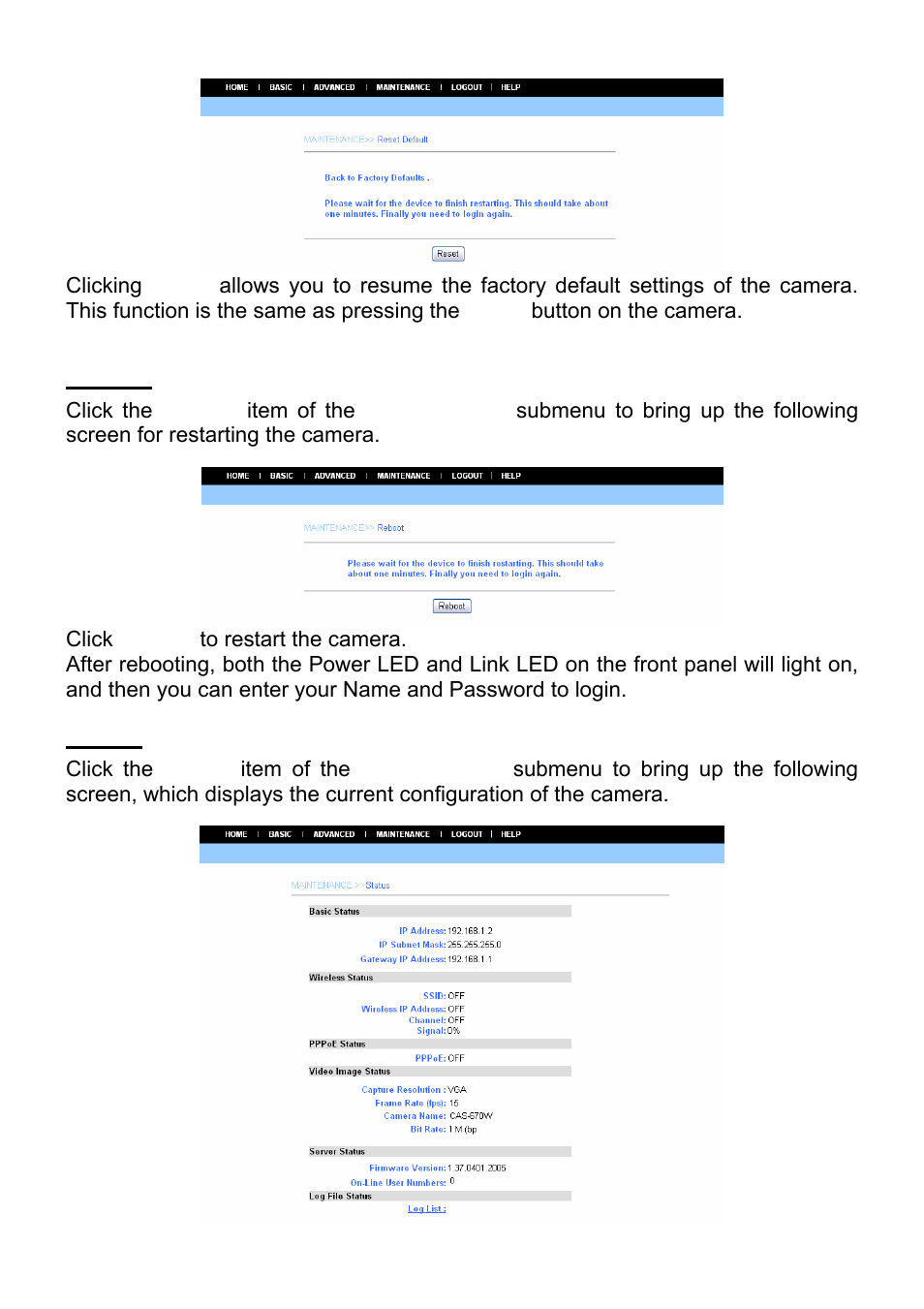 Reboot, Status | MicroNet Technology SP5530 User Manual | Page 31 / 67