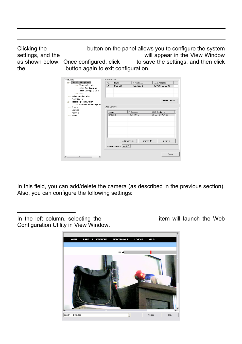 Configuring the system, Camera configuration, Web configuration | MicroNet Technology SP5530 User Manual | Page 48 / 67