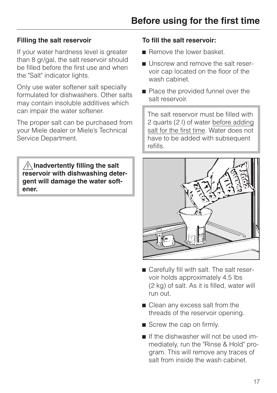 Before using for the first time | Miele G843SCVI User Manual | Page 17 / 52